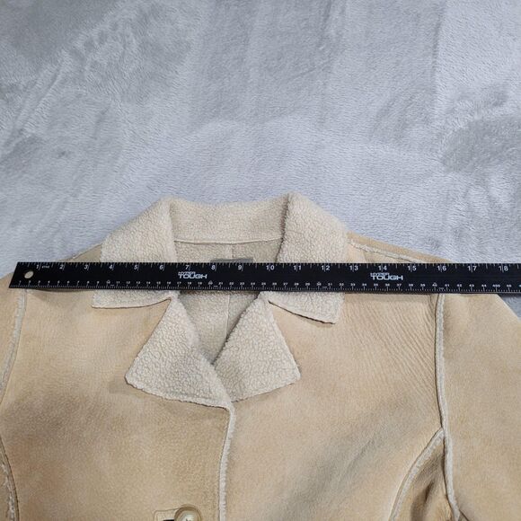 Guess Coat Womens Small Beige Genuine Leather Shearling Long Overcoat Lined - Picture 11 of 16